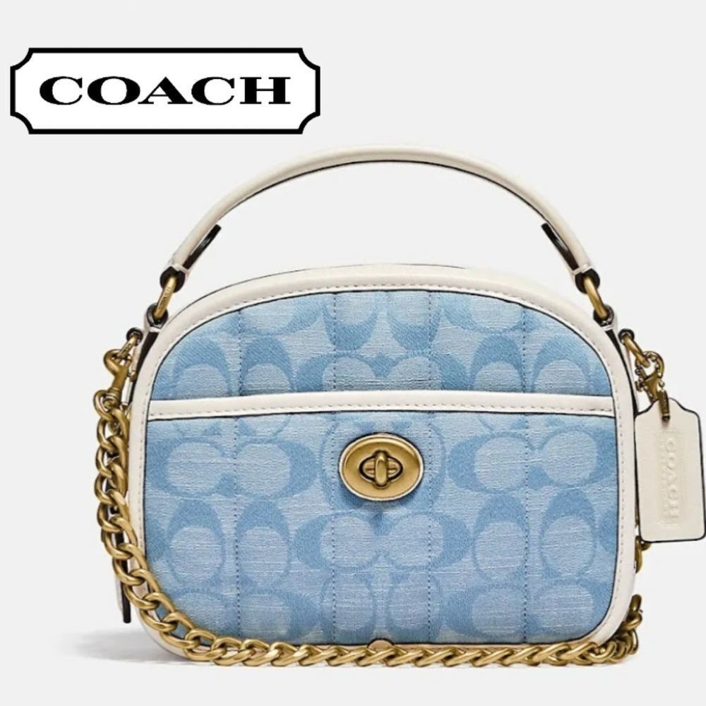RETAIL Coach Quilted Riley Top Handle Lunchbox Bag- Washed Denim/Light Chambray